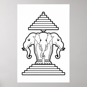 Affiches Drapeau Lao / Laos Éléphant à Trois Têtes Erawan