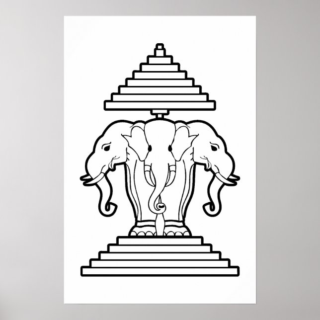 Affiches Drapeau Lao / Laos Éléphant à Trois Têtes Erawan (Devant)