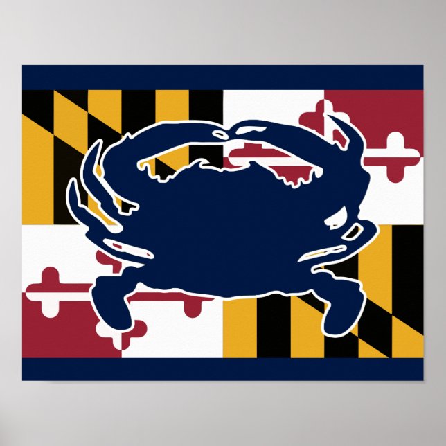Affiches Drapeau Maryland/affiche de crabe - bleu marine (Devant)