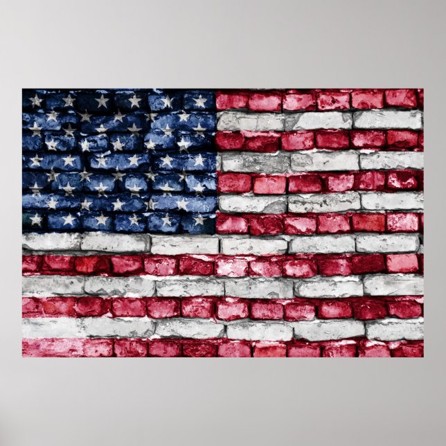 Affiches Drapeau mural en brique des États-Unis d'Amérique (Devant)