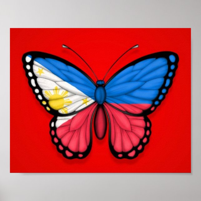 Affiches Drapeau papillon philippin sur rouge (Devant)