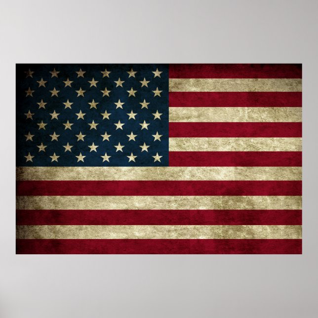 Affiches Drapeau Rustique Américain 50 Étoiles en détresse  (Devant)