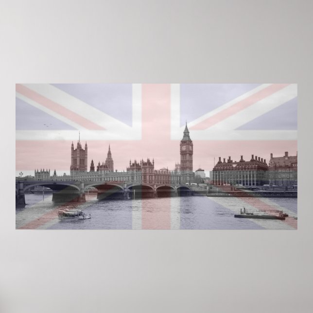 Affiches Drapeau Union Jack Skyline de Londres (Devant)