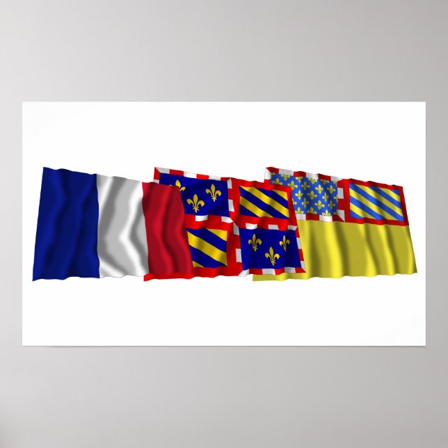 Affiches Drapeaux Côte-d'Or, Bourgogne et France (Devant)