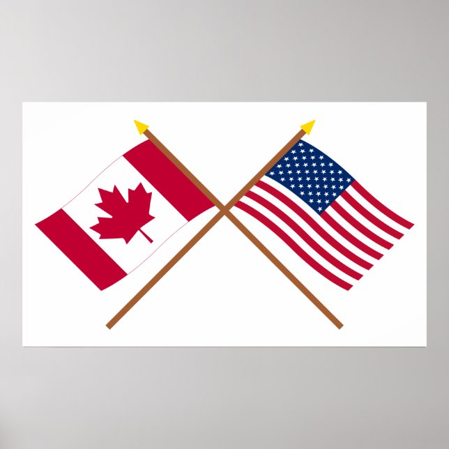 Affiches Drapeaux croisés Canada et États-Unis (Devant)