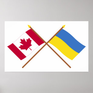 Affiches Drapeaux croisés Canada et Ukraine