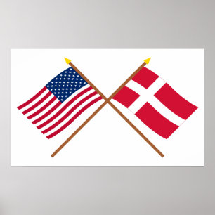 Affiches Drapeaux croisés des États-Unis et du Danemark