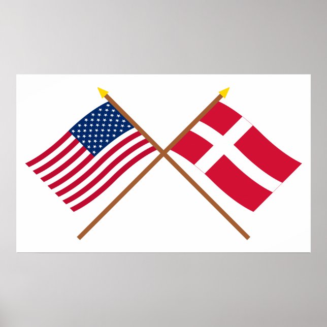 Affiches Drapeaux croisés des États-Unis et du Danemark (Devant)