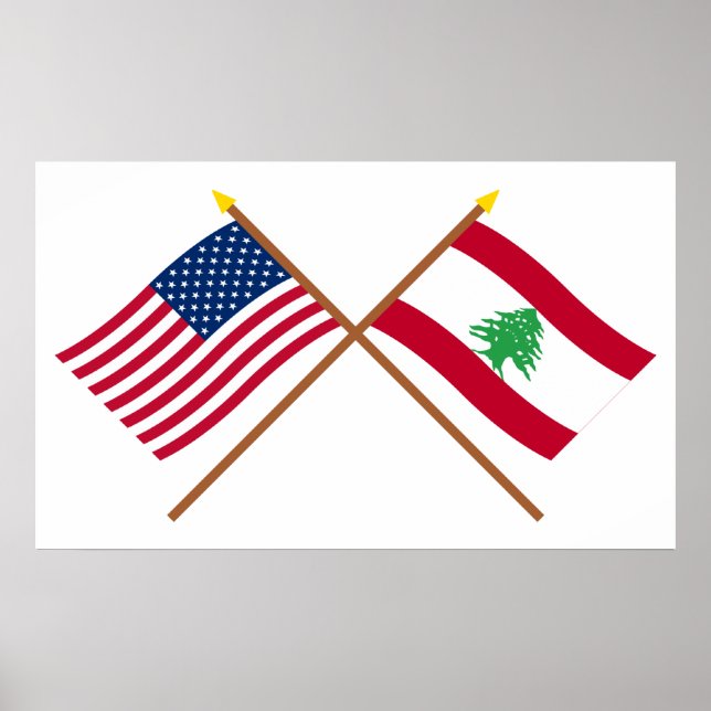 Affiches Drapeaux croisés des États-Unis et du Liban (Devant)