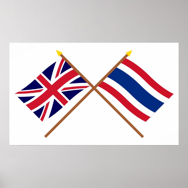 Affiches Drapeaux croisés Royaume-Uni et Thaïlande (Devant)
