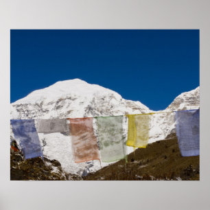 Affiches Drapeaux de prière et Mont Jhomolhari, Bhoutan.