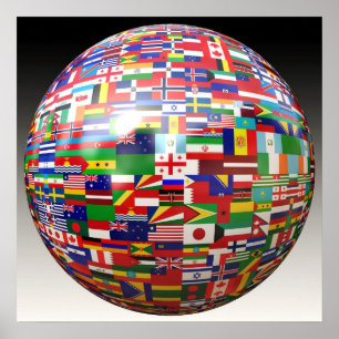 Affiches Drapeaux du monde dans un globe