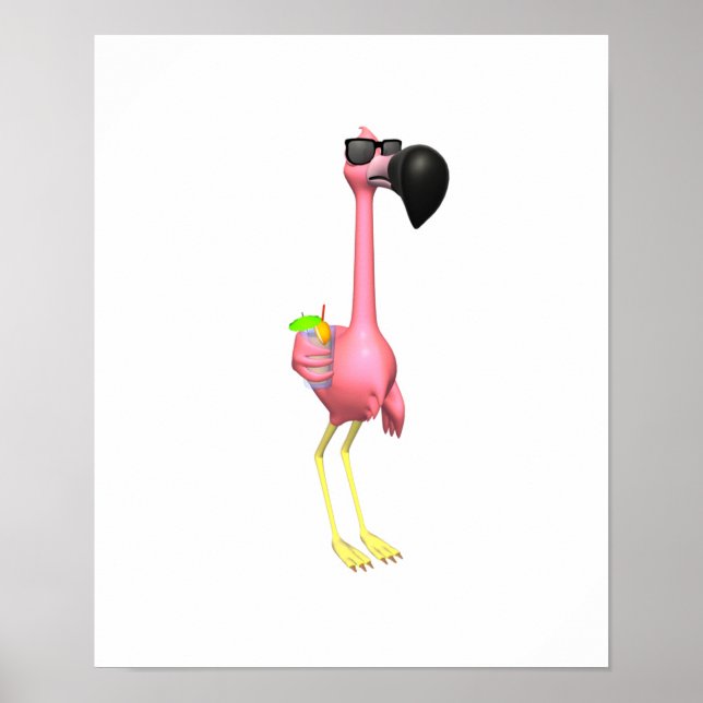 Affiches drôle de flamingo avec boisson (Devant)
