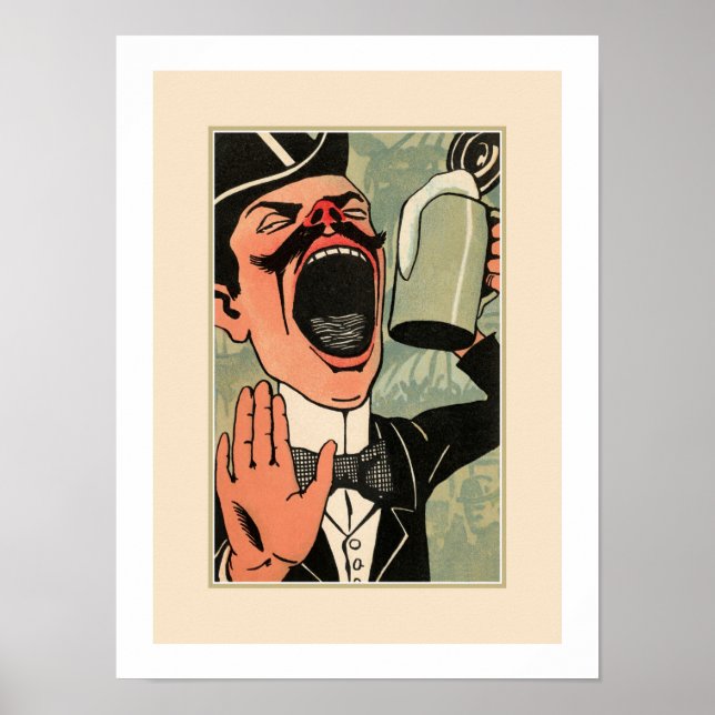 Affiches Drôle grande bouche bière vintage boisson dessin a (Devant)