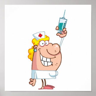 Affiches Drôle Infirmière avec seringue