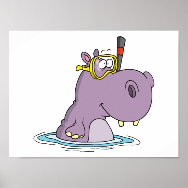Affiches drôle mignon snorkeling nage hippo (Devant)