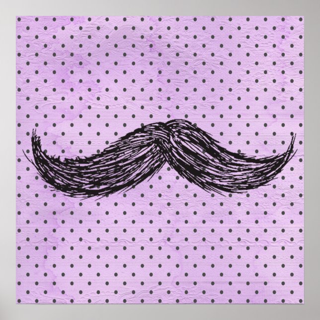 Affiches Drôle Moustache Dessin Avec Pois Violets (Devant)