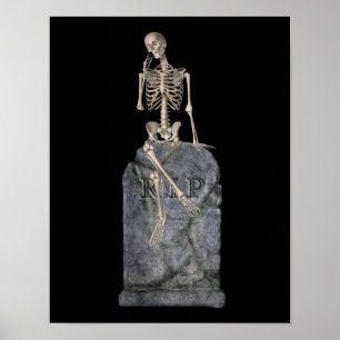 Affiches Drôle Squelette Sur Tombstone Halloween