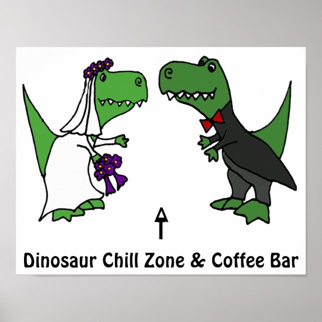 Affiches Drôle T-rex Dinosaur mariée et mariée (Devant)