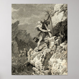 Affiches Druide gallois jouant de la harpe