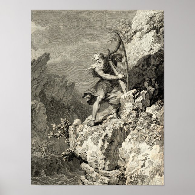 Affiches Druide gallois jouant de la harpe (Devant)