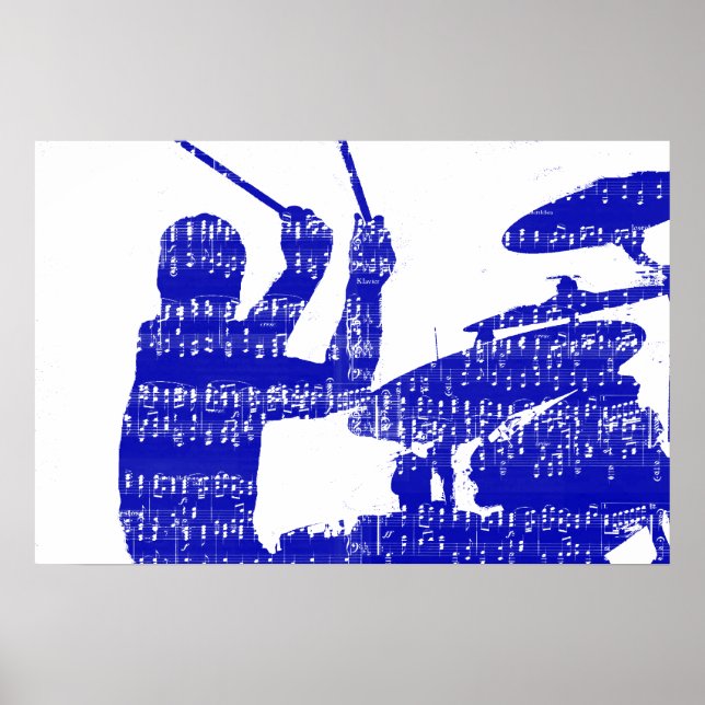 Affiches Drummer sticks shadow blue w music grunge (Devant)