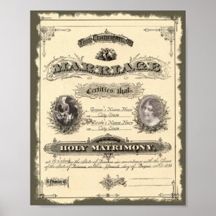 Affiches du certificat de mariage des années 1800
