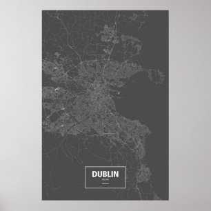 Affiches Dublin, Irlande (blanche sur le noir)