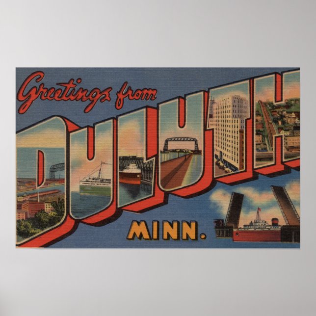 Affiches Duluth, Minnesota - Scènes de grandes lettres (Devant)