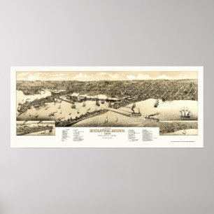 Affiches Duluth, MN Carte panoramique - 1883