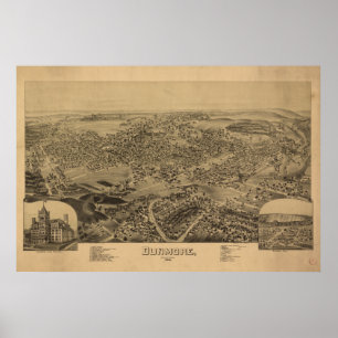 Affiches Dunmore Pennsylvanie 1892 Carte panoramique antiqu