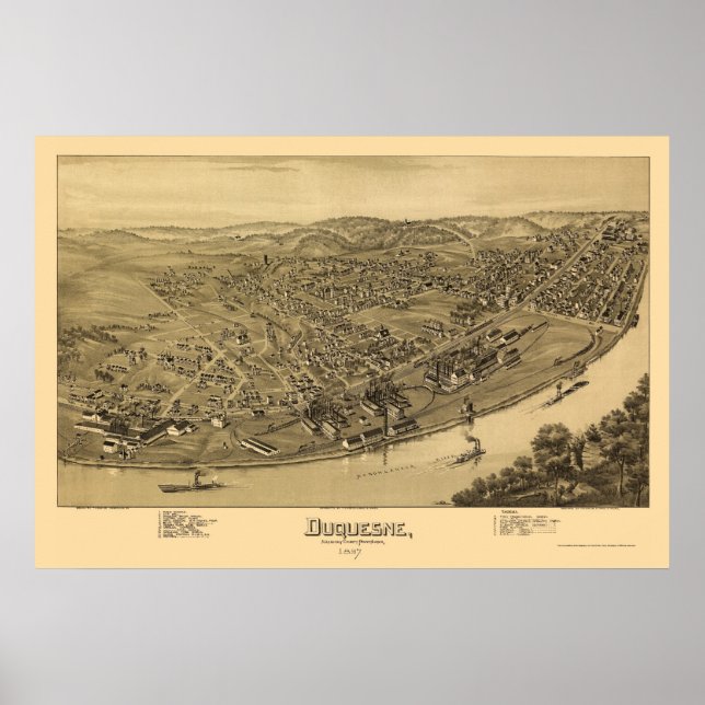 Affiches Duquesne, PA Carte panoramique - 1897 (Devant)