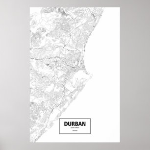 Affiches Durban, South Africa (black on white)