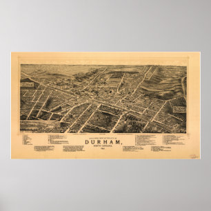 Affiches Durham N. Carolina 1891 Carte panoramique antique