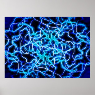 Affiches Éclair électrique néon bleu Tesla Coil