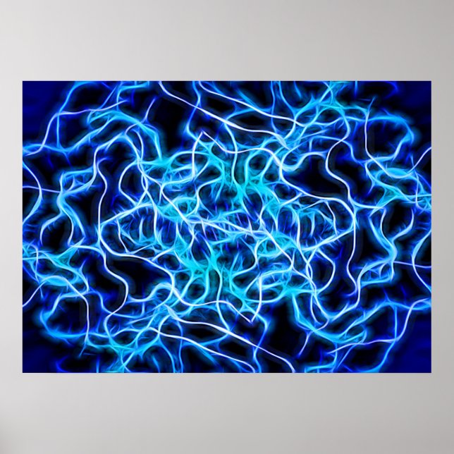 Affiches Éclair électrique néon bleu Tesla Coil (Devant)