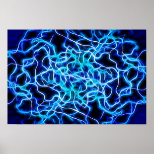 Affiches Éclair électrique néon bleu Tesla Coil