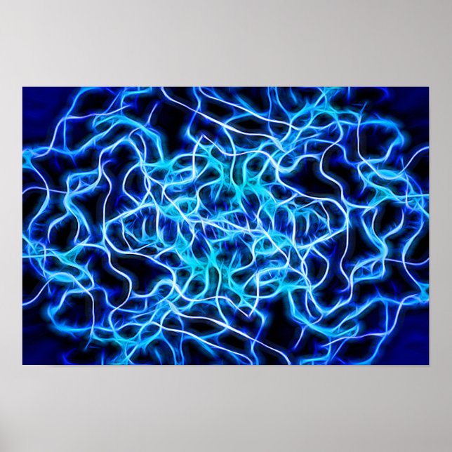 Affiches Éclair électrique néon bleu Tesla Coil (Devant)