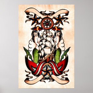 Affiches Éclair maritime de tatouage de vieille école