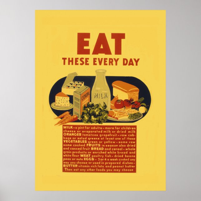 Affiches École vintage d'alimentation saine des années 1940 (Devant)