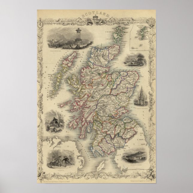 Affiches Ecosse avec la carte inset des îles Shetland (Devant)