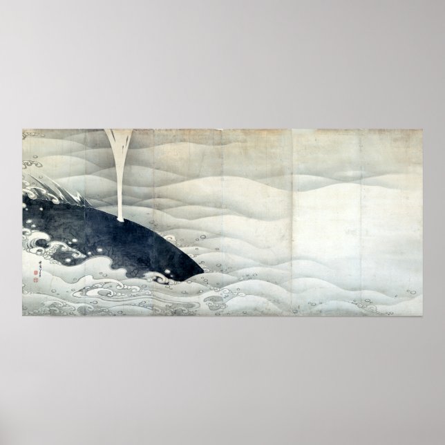 Affiches Écrans d'éléphants et de baleines par Ito Jakuchu (Devant)