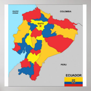 Affiches ecuador country political map flag