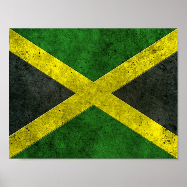 Affiches Effet acier vieilli du drapeau jamaïcain (Devant)