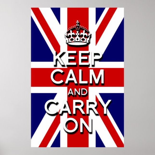 Affiches Effet élevé 3D maintenez calme sur le drapeau u.k (Devant)