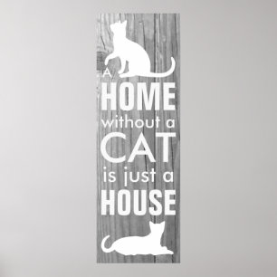 Affiches Effet en bois gris de maison et de chat