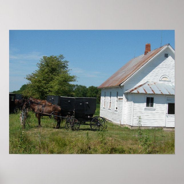 Affiches Eglise Amish et Chevaux (Devant)