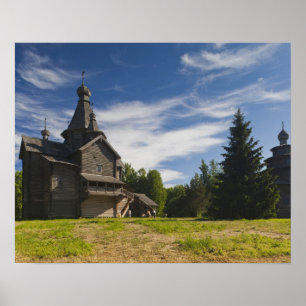 Affiches Église orthodoxe russe traditionnelle en bois