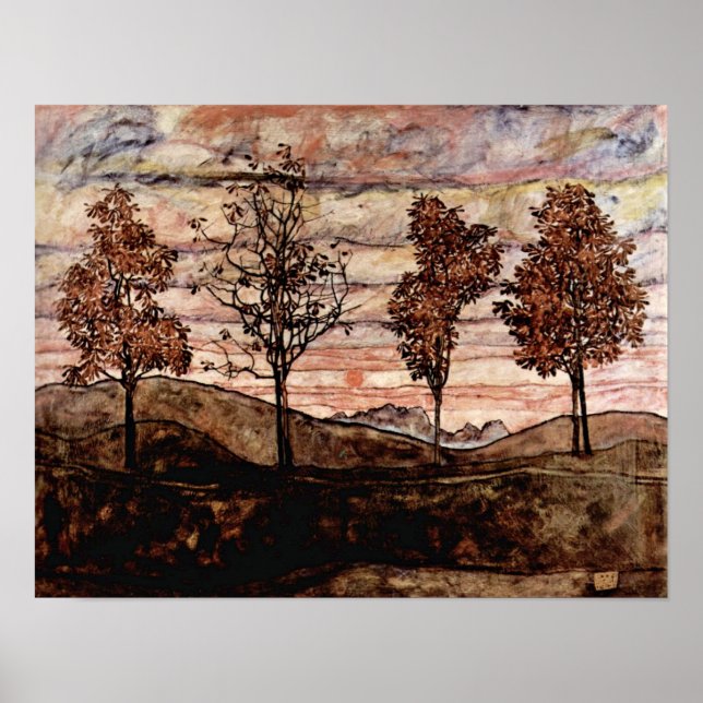 Affiches Egon Schiele - Quatre Arbres (Devant)