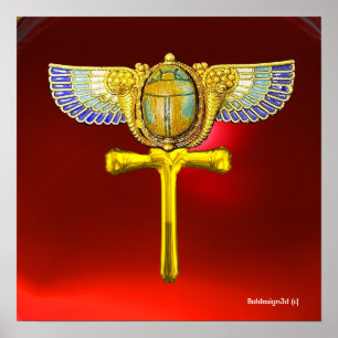 AFFICHES EGYPTIEN SCARAB ANKH, BIJOU D'OR CORNUCOPIA